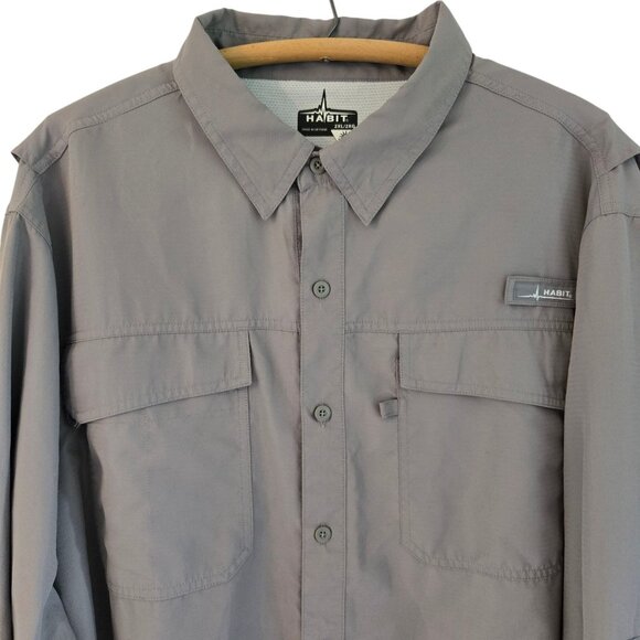 Habit Mens Solar Factor Long Sleeve Fishing Hiking Shirt Vented Grey Brown 2XL - Picture 4 of 14